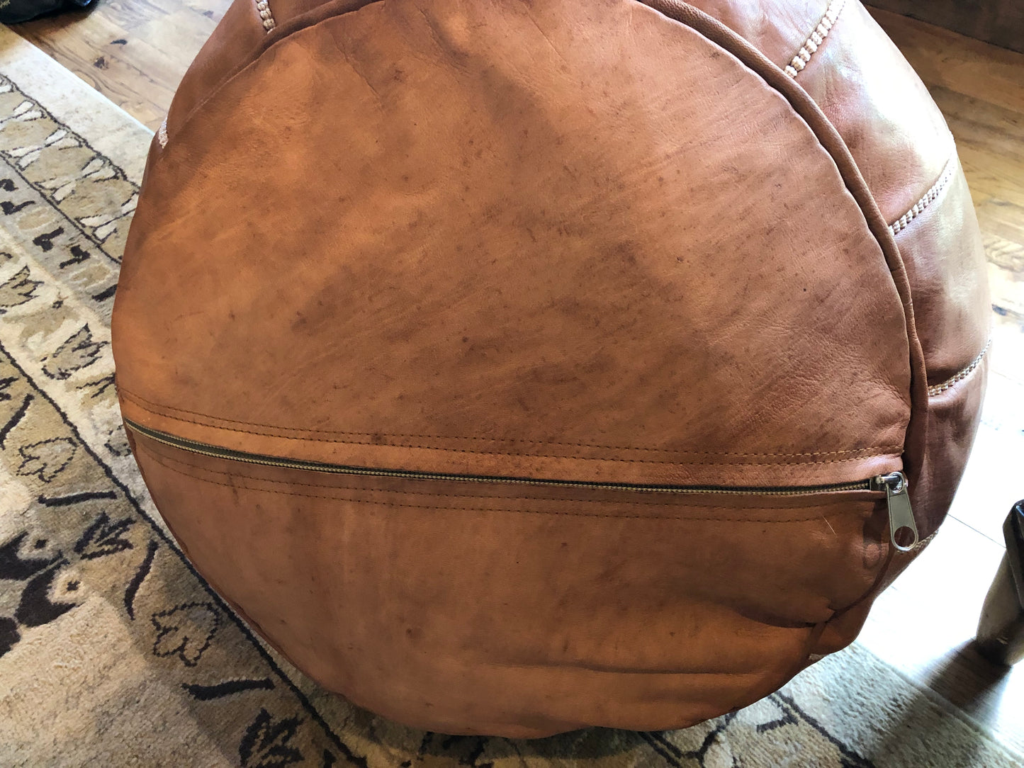 Light Brown Leather Pouf