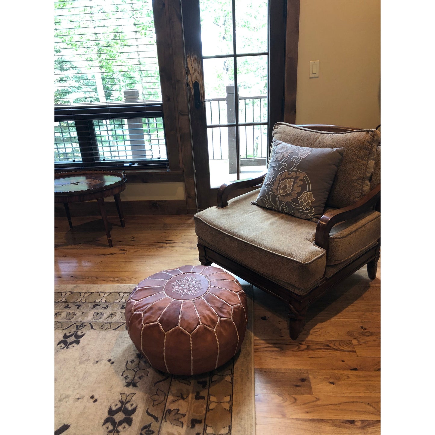 Light Brown Leather Pouf