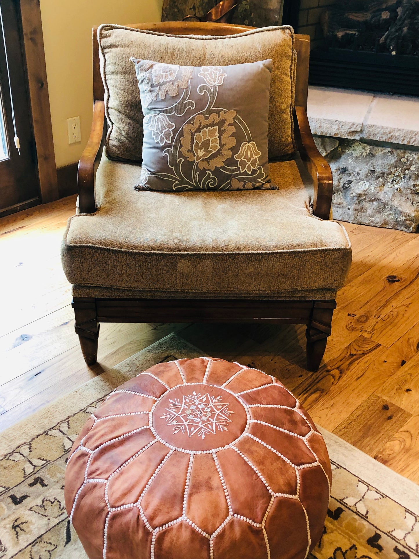 Light Brown Leather Pouf
