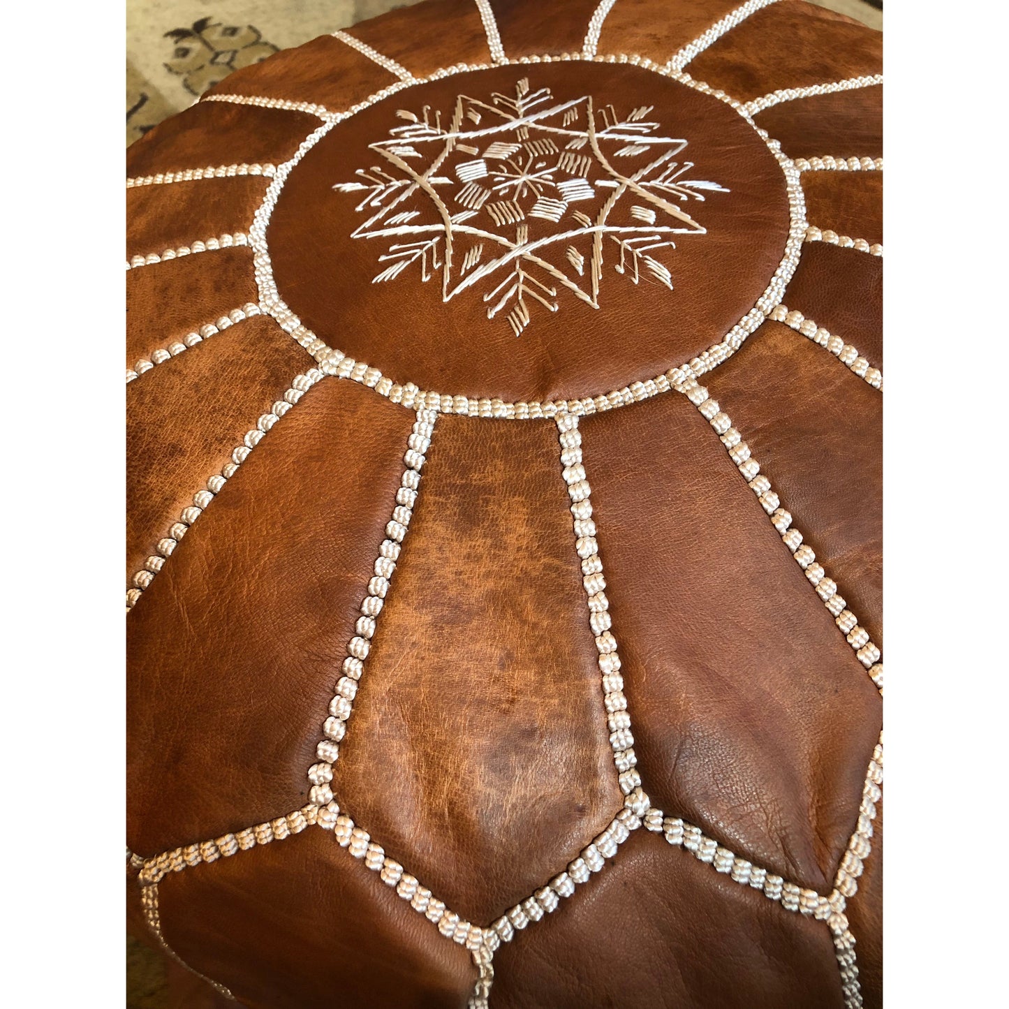 Light Brown Leather Pouf