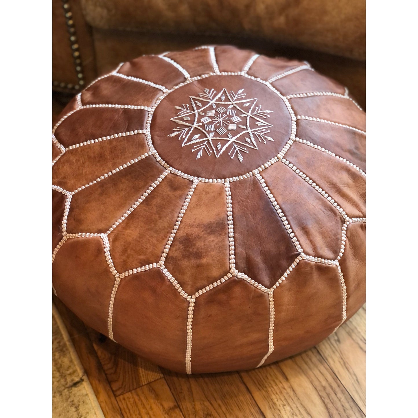 Light Brown Leather Pouf