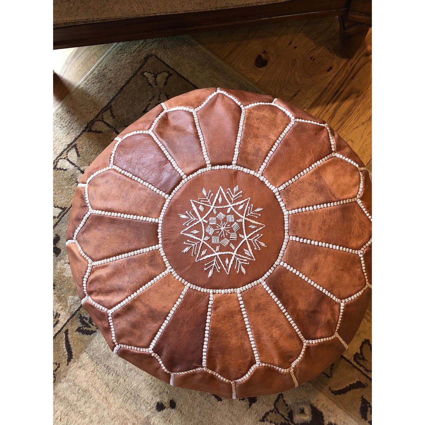 Light Brown Leather Pouf