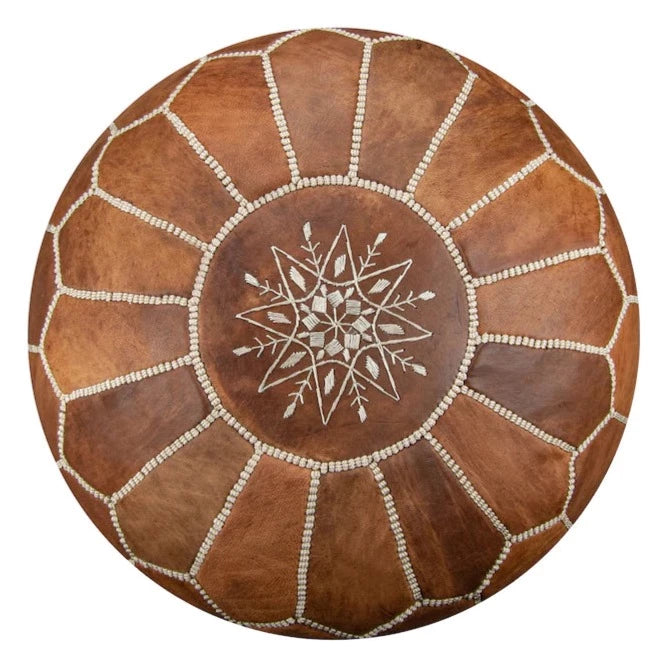Light Brown Leather Pouf