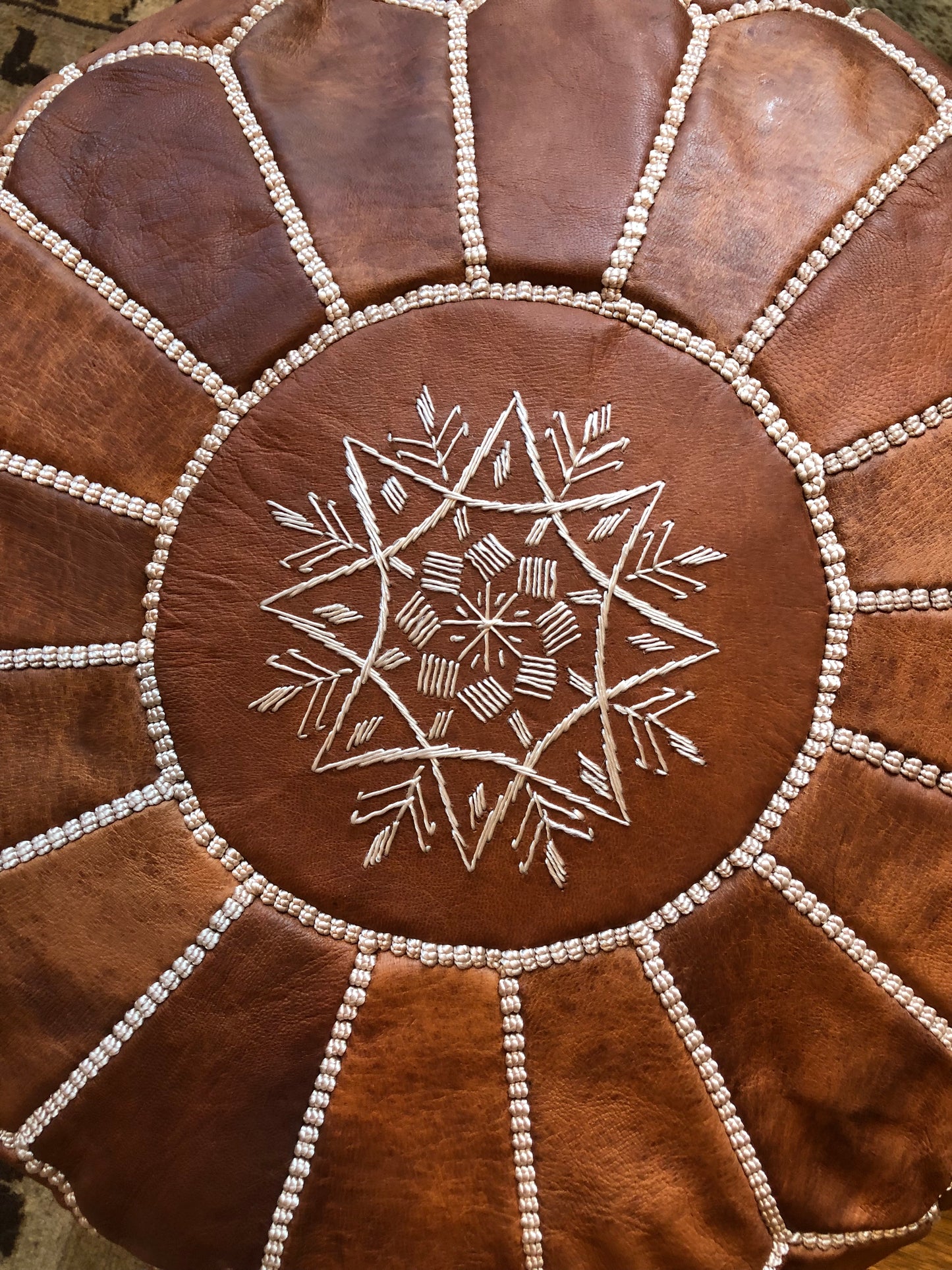Light Brown Leather Pouf