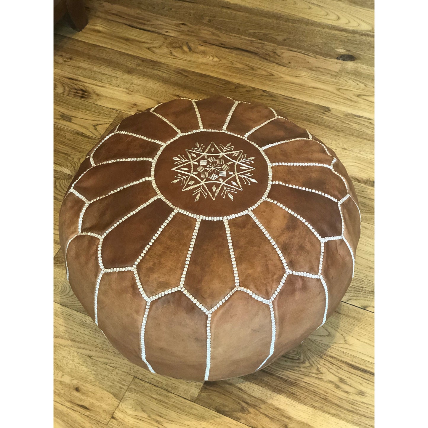 Light Brown Leather Pouf