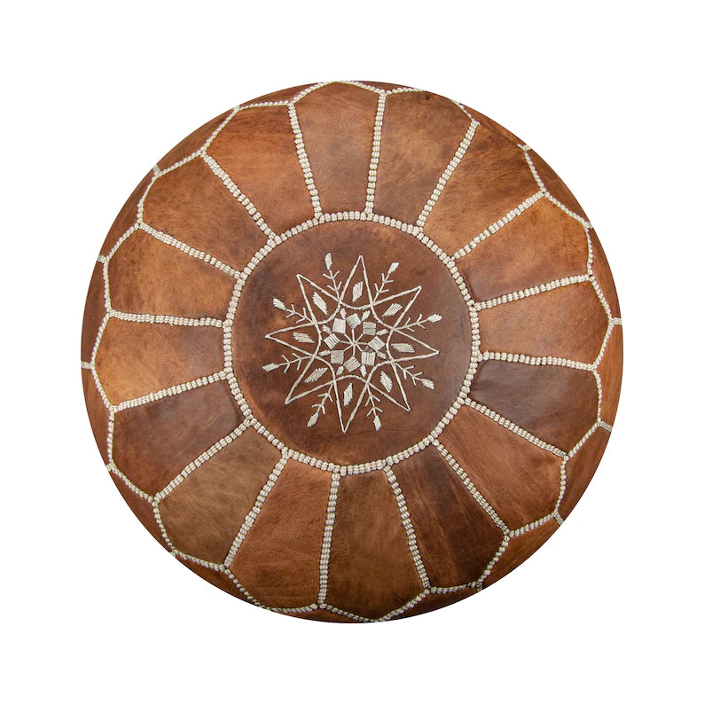Light Brown Leather Pouf